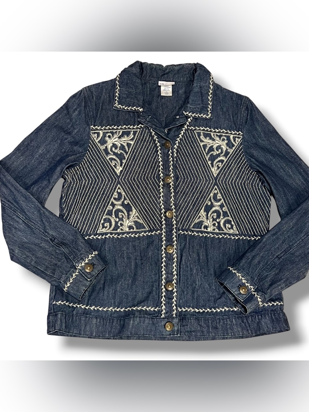Vintage Vicki Wayne Embroidered Western Blue Denim Jacket Size 12 Rodeo D-1
